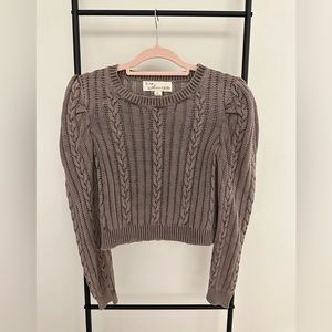 NEW The Vintage Havana Hickory Cable Puff Sleeve Cropped Sweater